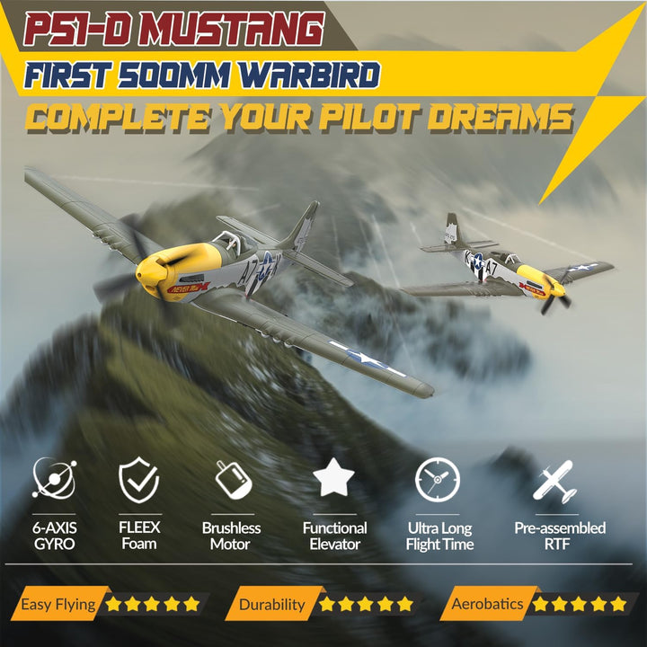 LEAMBE Avión RC Brushless de 4 Canales P51D Mustang 500mm Avión de...