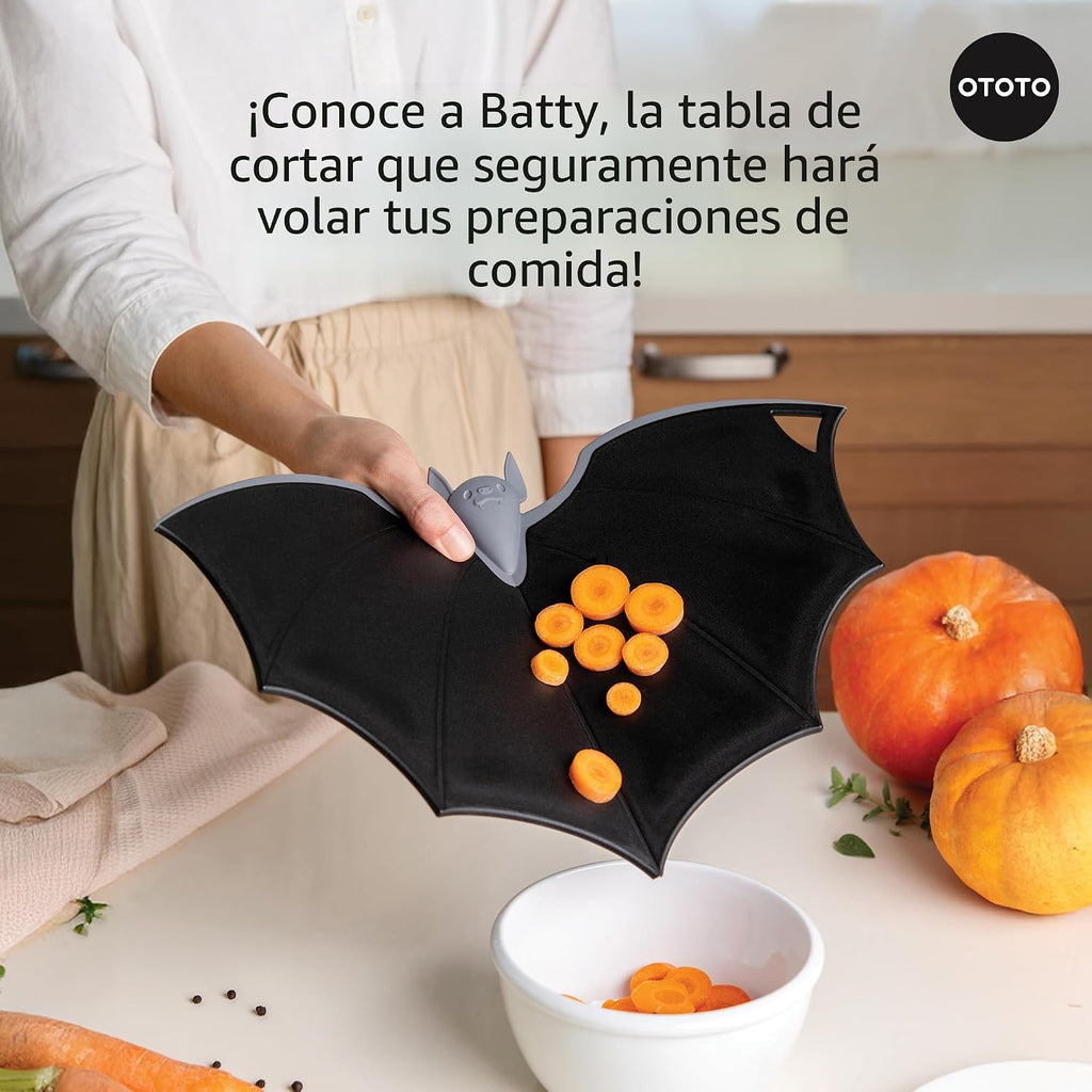 Tabla de cortar OTOTO - Tablas de cortar de madera y plástico para cocina, divertidos y espeluznantes gadgets de cocina, regalos para casa nueva y góticos, apta para lavavajillas (Murciélago, Plástico
