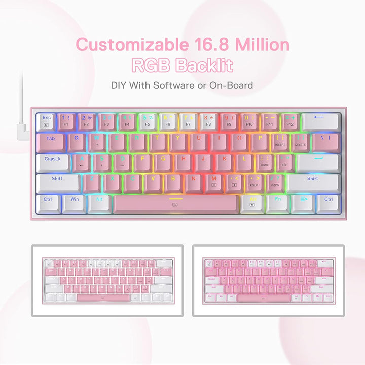 Redragon K617 Fizz 60% teclado con cable para juegos RGB, teclado m...