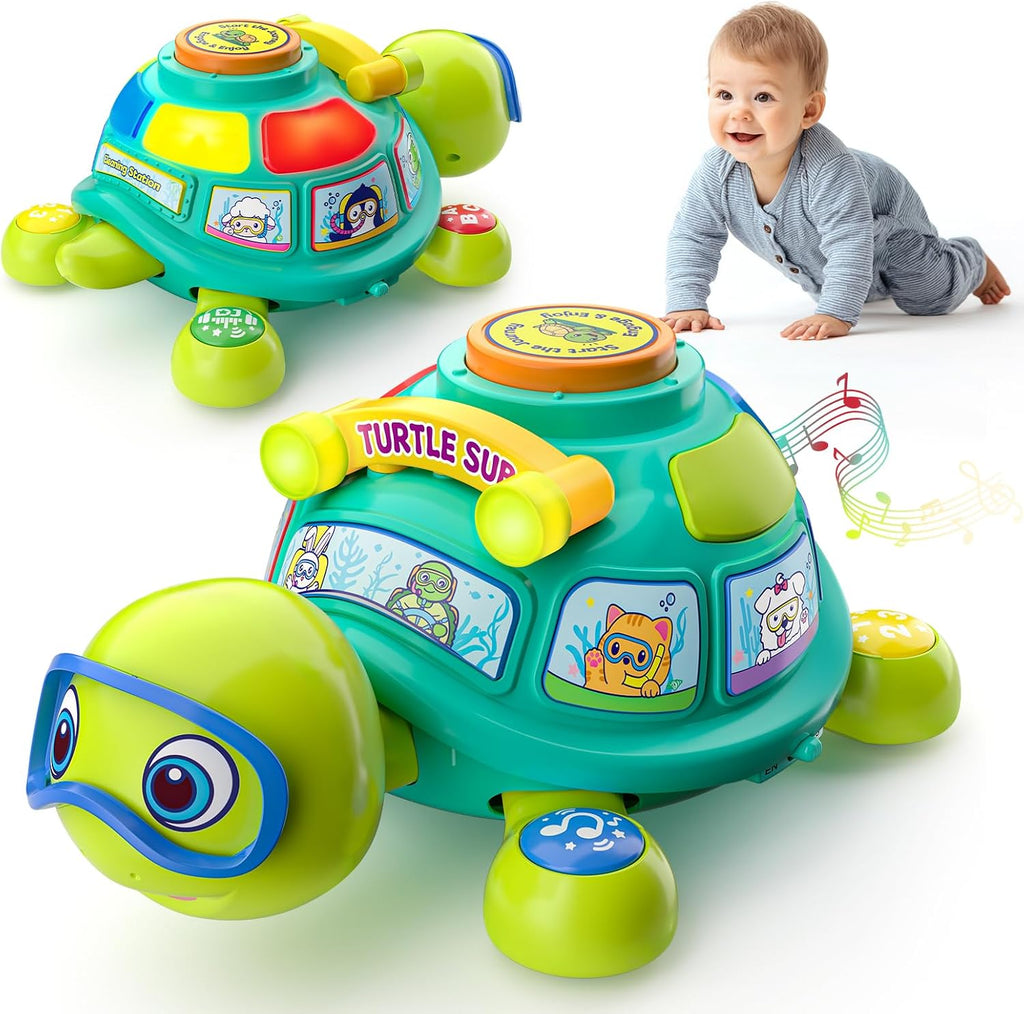 Juguetes para bebés de 6 a 12 meses, juguete musical de tortuga para el desarrollo del tiempo boca abajo, juguete para gatear para 6, 7, 8, 9, 10 meses, juguete educativo bilingüe para bebés de 6 a 9 a 12 meses, regalos de cumpleaños para bebés y niñas