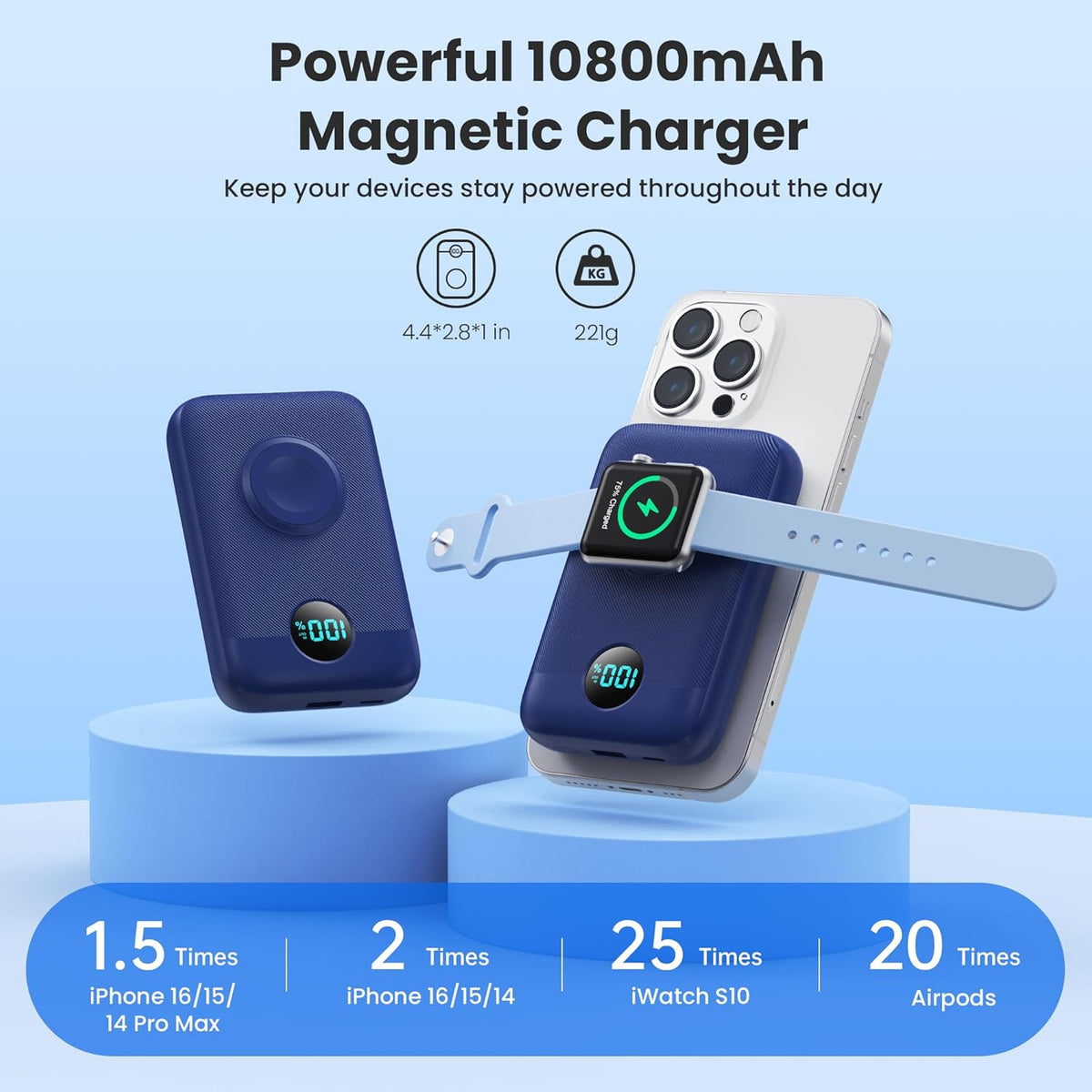 Cargador Portátil Magnético para iPhone, Power Bank de 10800mAh 4-e...