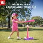 TOY Life Juego de pelota en T para niños de 3-5, 5-8, juego de béisbol para niñas, juegos de soporte de pelota en T con guante de béisbol, camiseta de bate de pelota de béisbol para exteriores e
