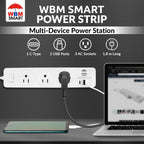 WBM SMART Regleta de alimentación de 5.9 pies 10 A - Enchufe de cable de extensión, paquete de 2 con 2 puertos USB y 1 enchufe tipo C, extensor de salida múltiple para el hogar, la oficina y el