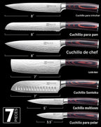 PAUDIN - Juego de cuchillos de chef, 7 piezas de juego de cuchillos de cocina, acero inoxidable de alto carbono, juego de cuchillos ultra afilados, juego de cuchillos profesionales para cocina con