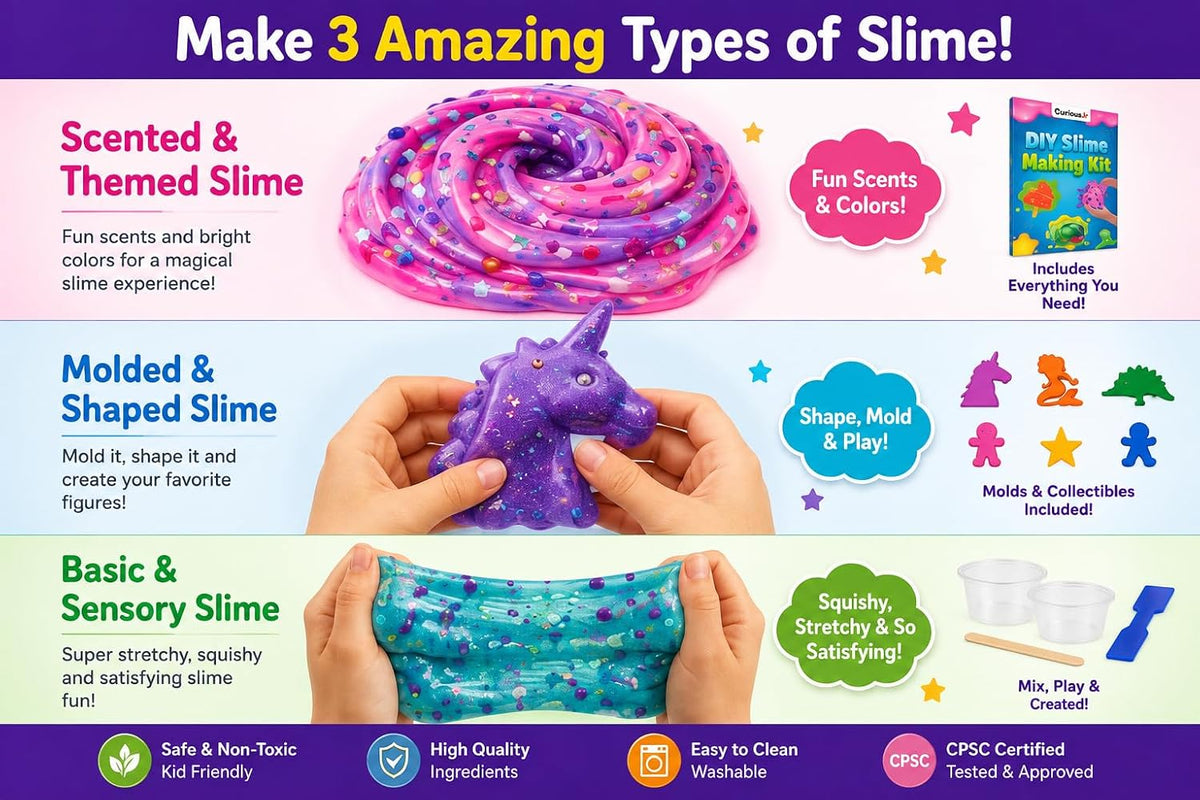 Kit de fabricación de slime para niños de más de 4 años, crea purpurina, incluye moldes