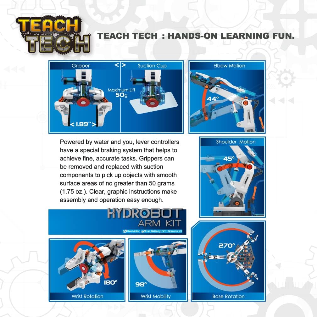 Teach Tech "Kit de brazo Hydrobot", kit hidráulico, juguete de construcción STEM para niños mayores de 12 años