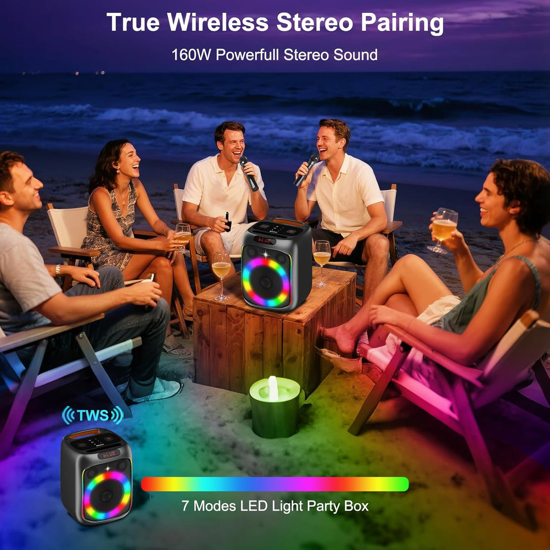 Máquina de karaoke con 2 micrófonos inalámbricos, altavoz Bluetooth...