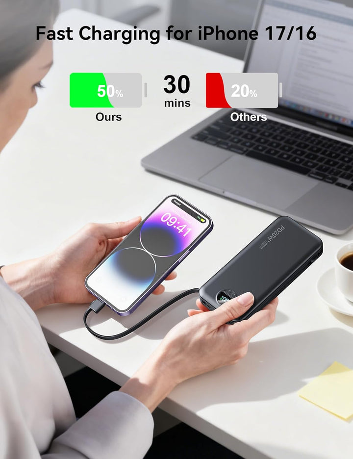 Banco de Energía aonidi de 12000mAh Ultra-Portátil con Cables Integ...