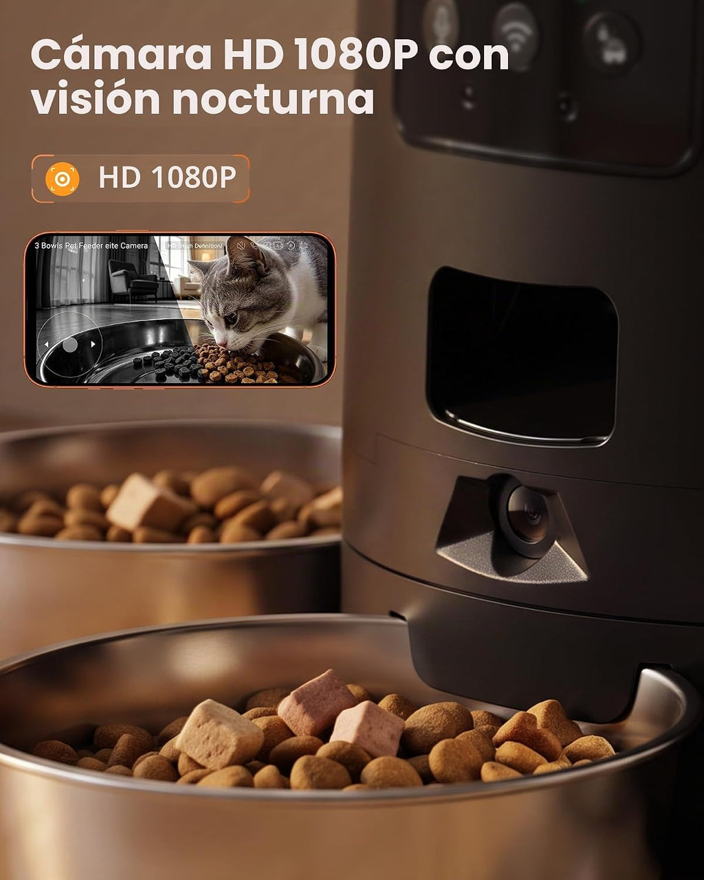 Alimentador automático para gatos con cámara para 3 gatos, monitoreo de 310