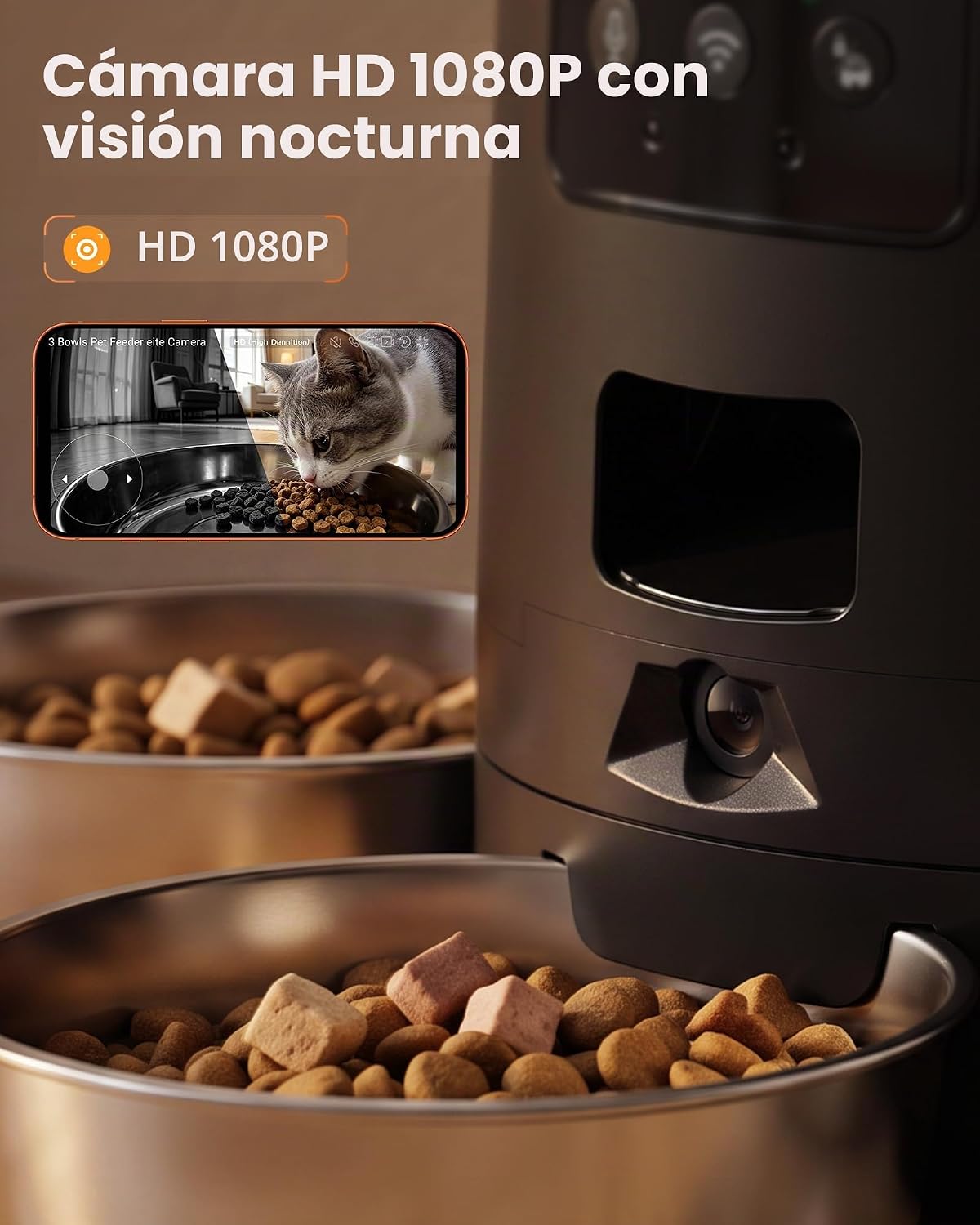 Alimentador automático para gatos con cámara para 3 gatos, monitoreo de 310
