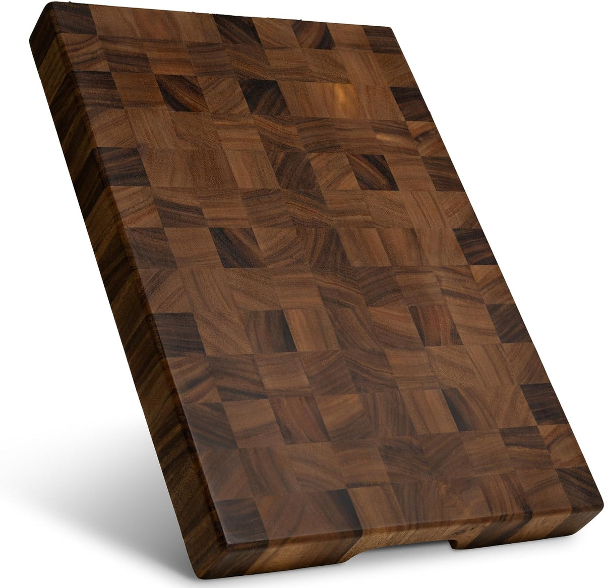 SHUMARU Tabla de cortar de grano final de 17.3 × 12.6 × 2 pulgadas, bloque de carnicero profesional de tamaño familiar, bloque de cortar de madera exótica gruesa, tabla de cortar de madera apta para