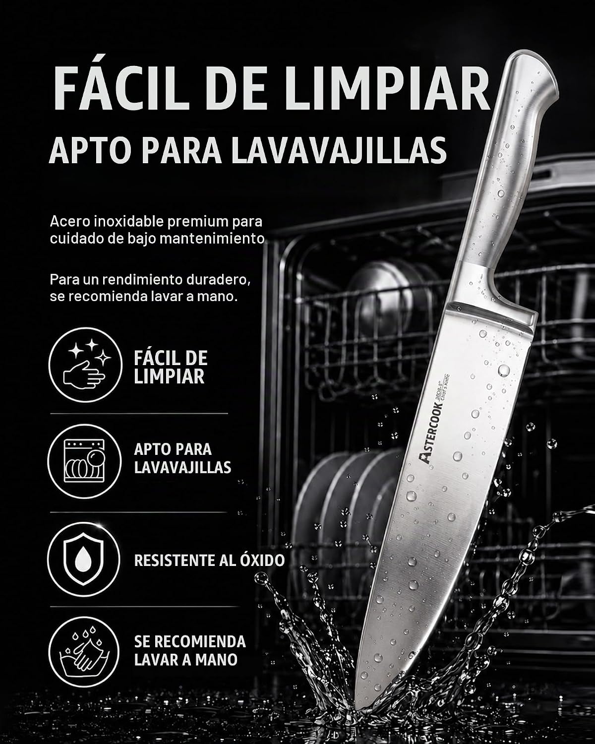 Astercook Juego de cuchillos de cocina de acero alemán de 15 piezas