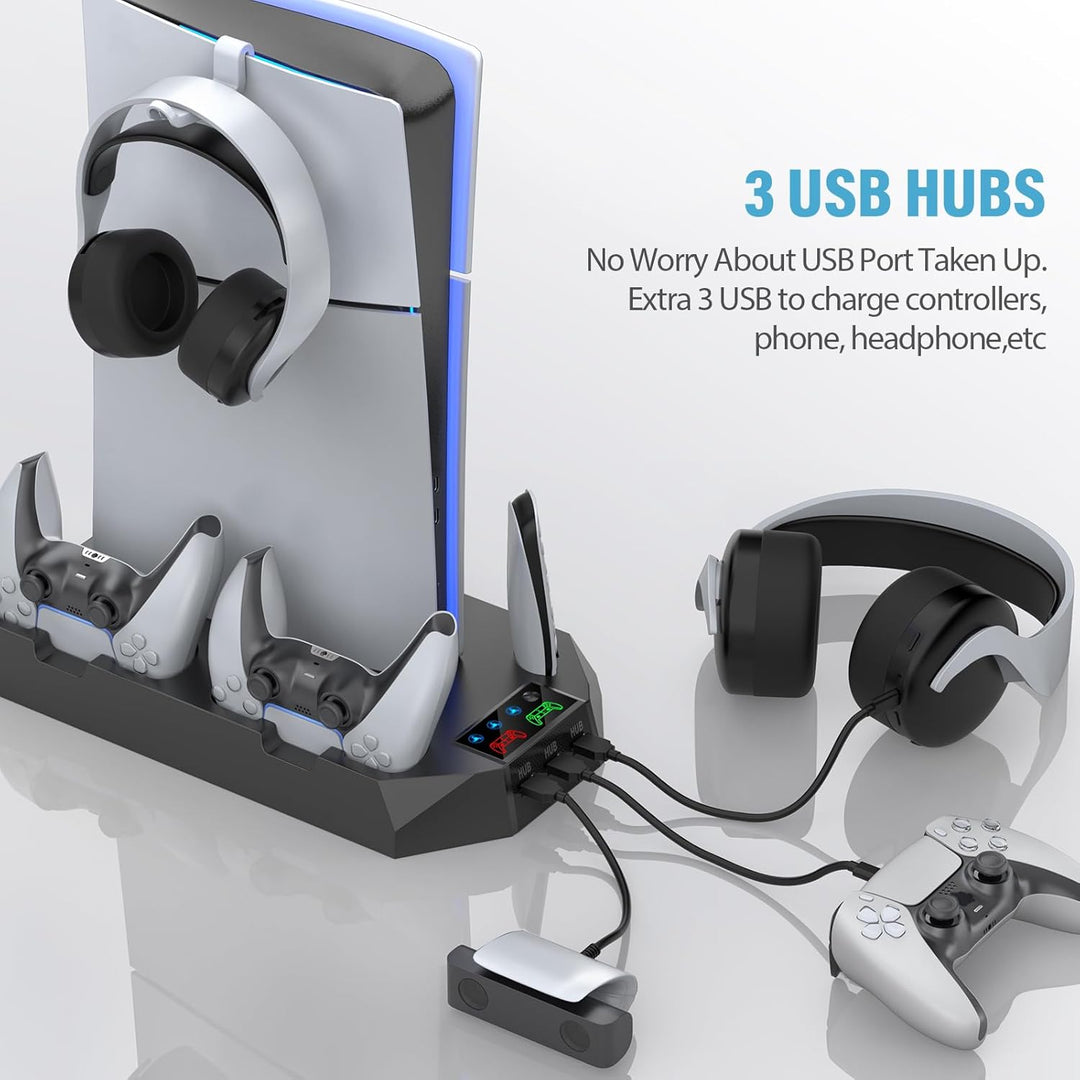 PS5 Slim Stand and Cooling Station with Controller Charging Station...