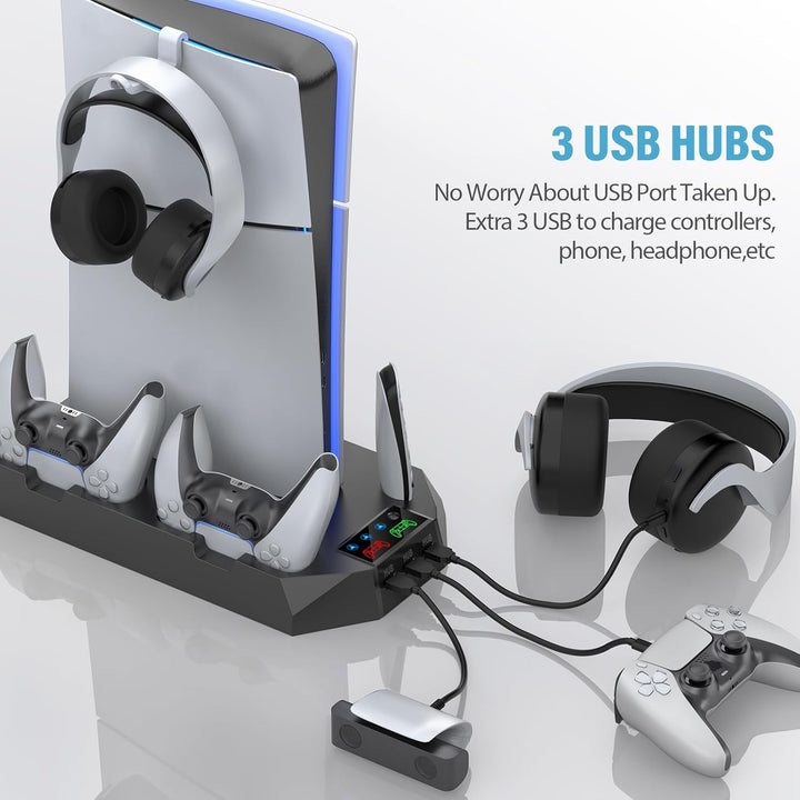 PS5 Slim Stand and Cooling Station with Controller Charging Station...