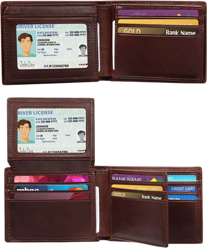 Billetera de cuero plegable para hombre, de gran capacidad, bloqueo...