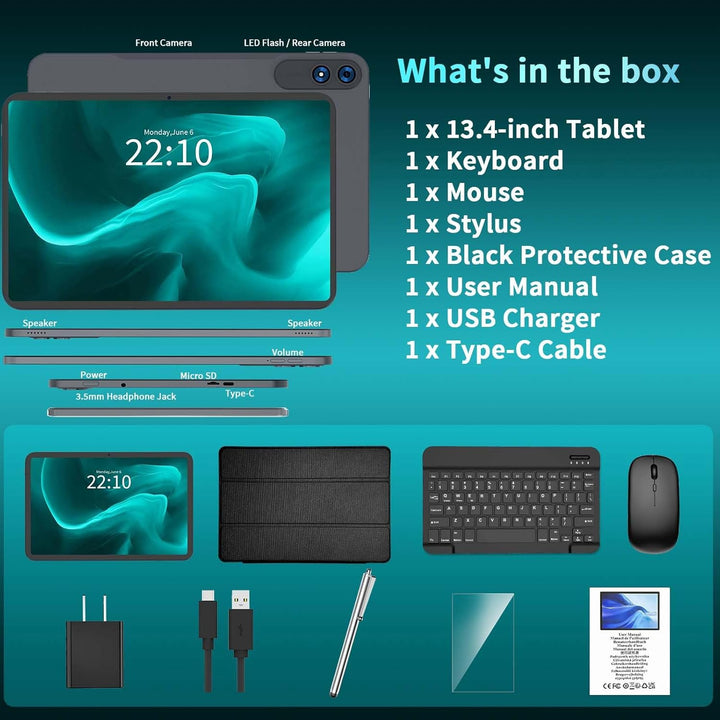 Tableta de 13 pulgadas con teclado, tableta Android 16, expansión d...