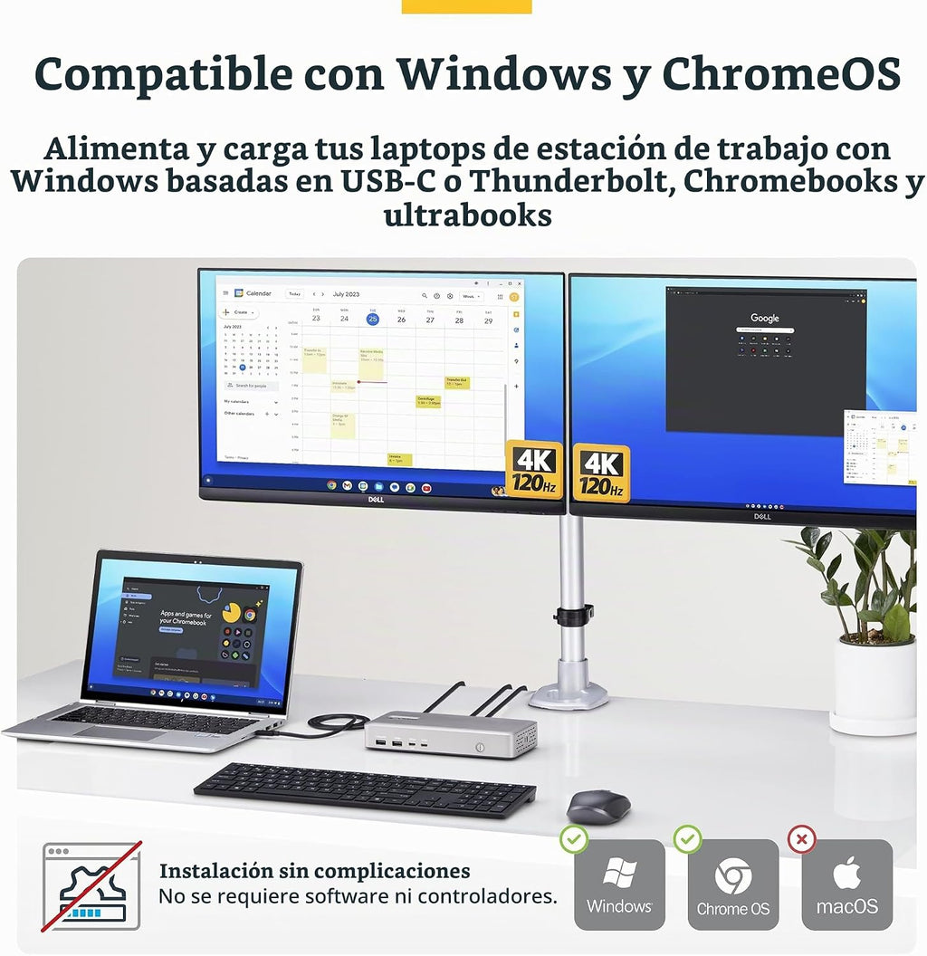 StarTech USB 4 sin controlador, Dual 4K 120Hz o 8K 60Hz HDMI, 100W, 2.5GbE