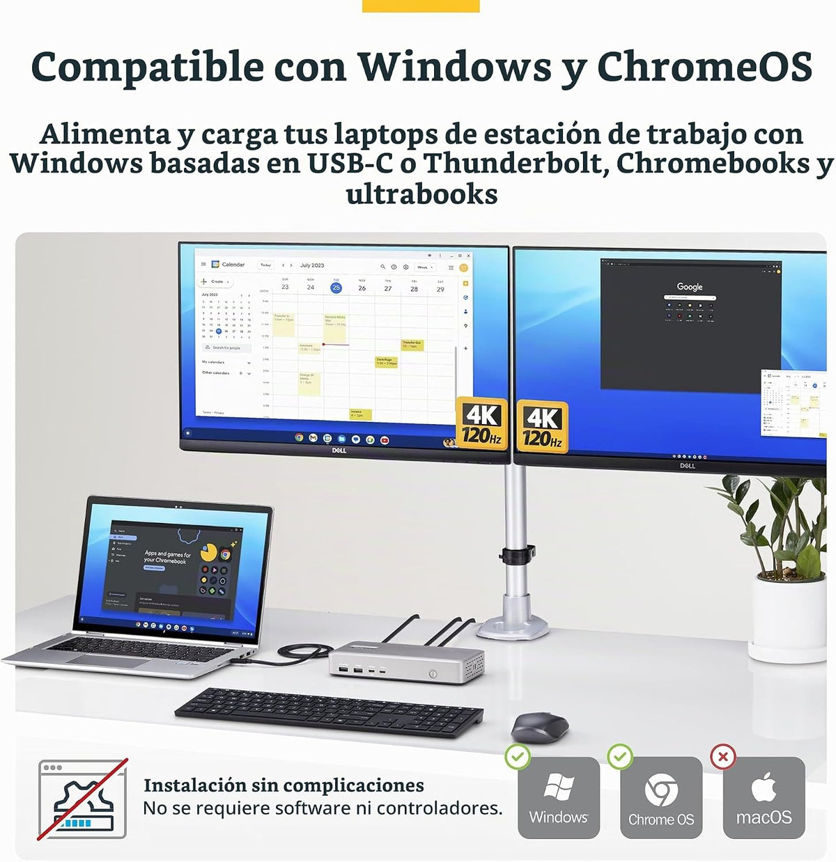 StarTech USB 4 sin controlador, Dual 4K 120Hz o 8K 60Hz HDMI, 100W, 2.5GbE