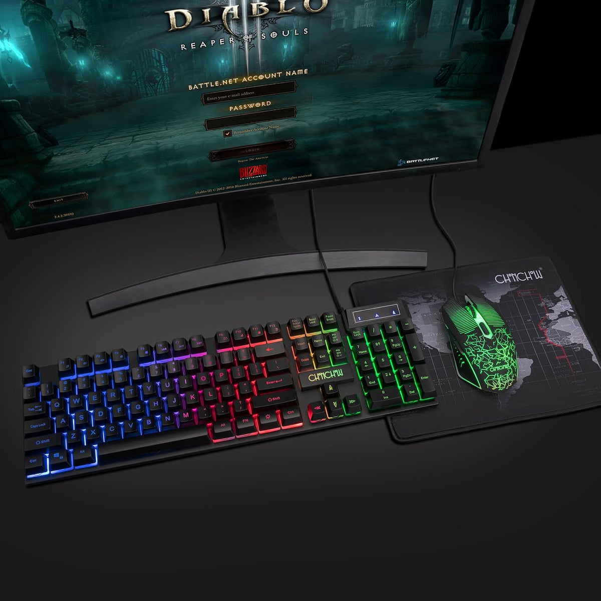 CHONCHOW Teclado y Ratón Gaming con Retroiluminación LED USB Cableado con Iluminación 104 Teclas 3600DPI 2 Botones Laterales Ratón Teclado Sensación Mecánica Compatible con PC Mac OS Xbox Ps4 Ps5 con