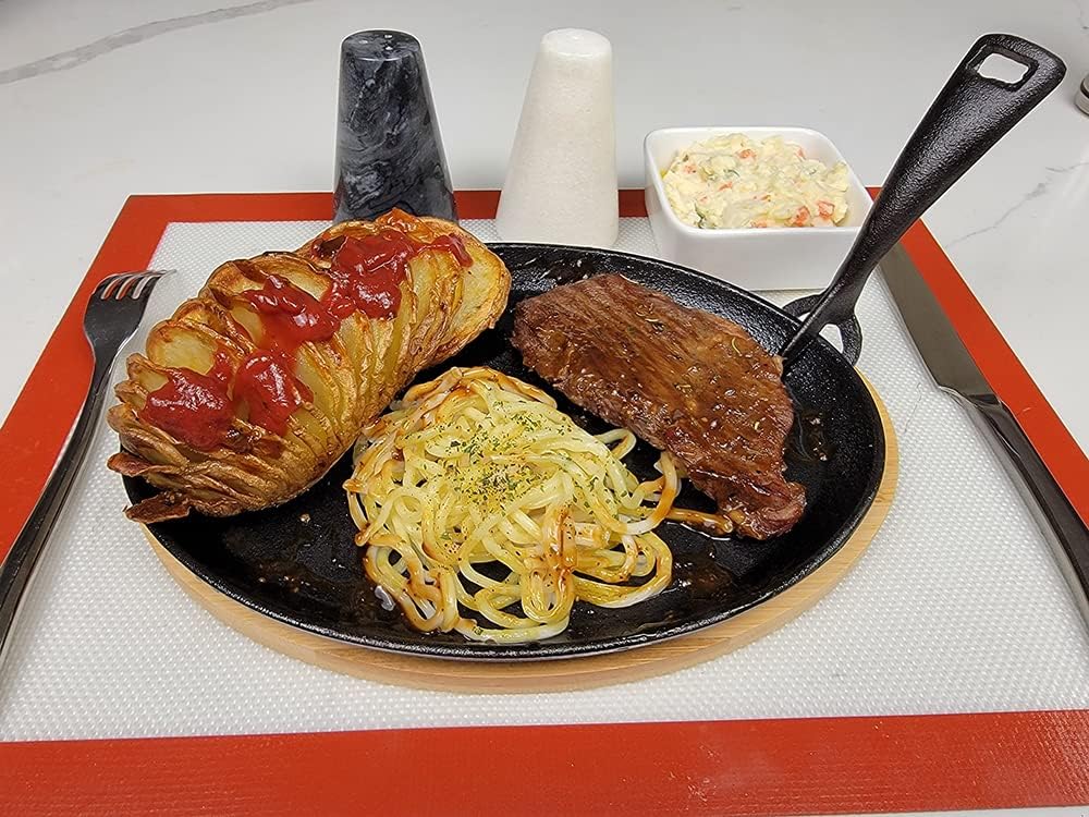 HAWOK Fajita de hierro fundido con bandeja de bambú y asa Juego de 4