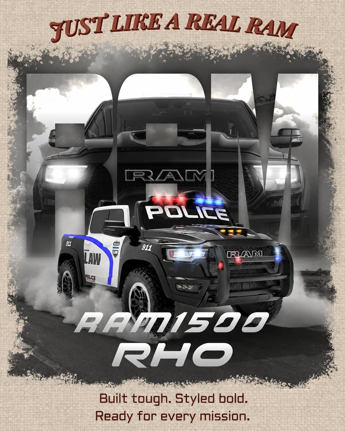 First Ride On RAM 1500 RHO 24V - Coche de policía de 2 plazas para niños
