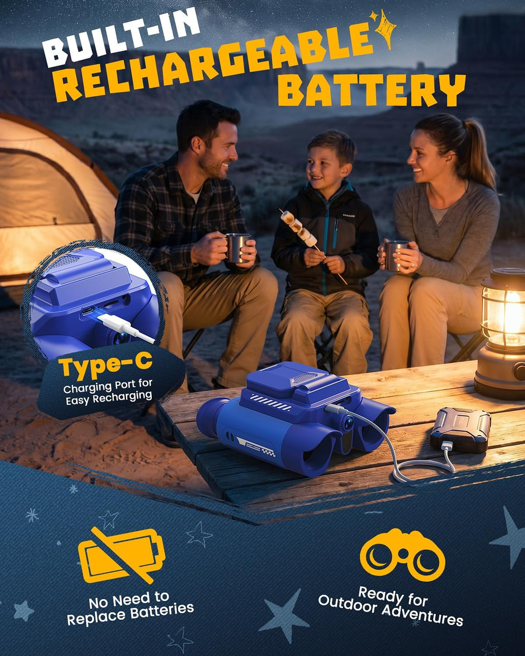 Binoculares para niños con cámara, visión nocturna digital, azul