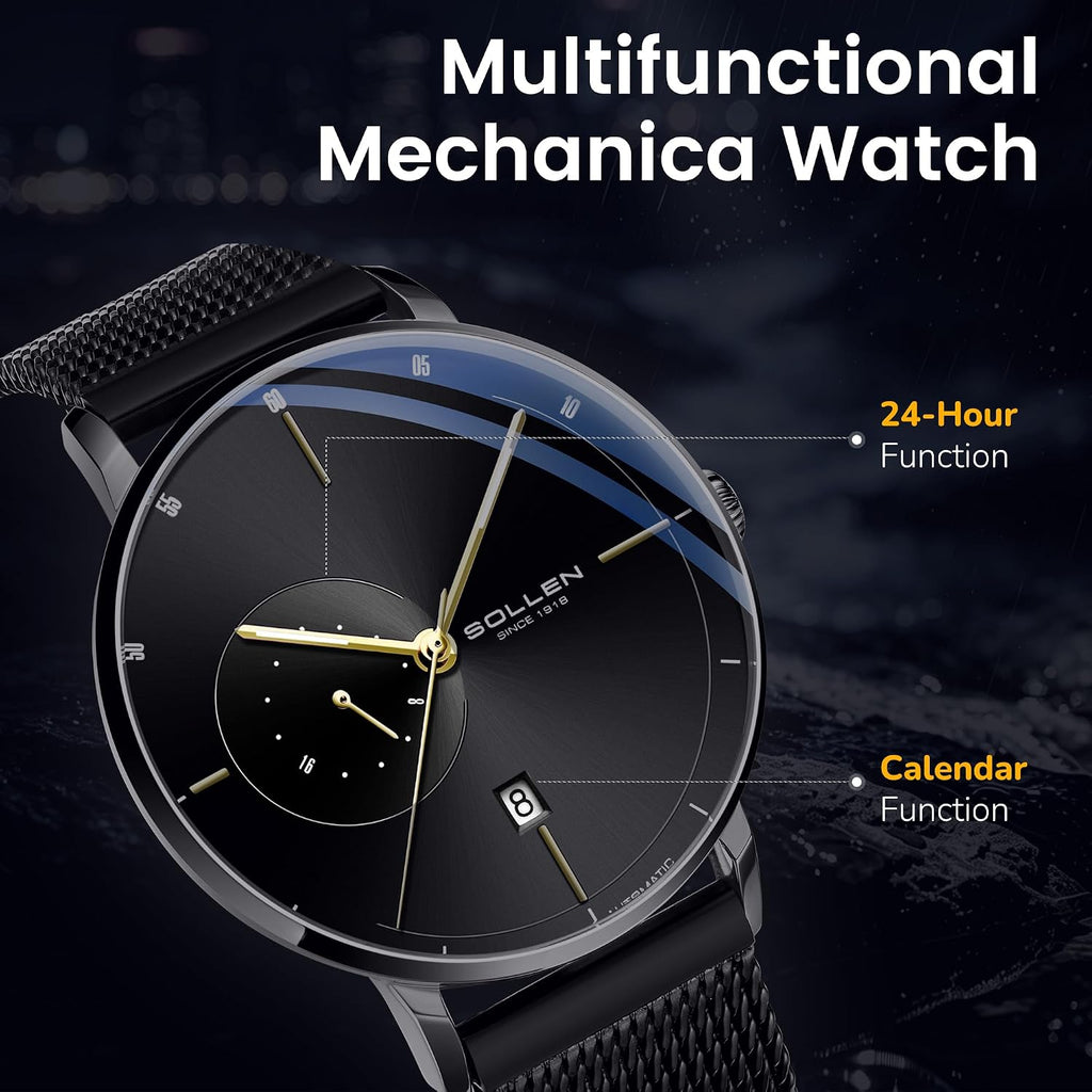 Relojes automáticos para hombre, reloj automático para hombre, movimiento mecánico original, resistente al agua 3ATM, manecillas luminosas, calendario y pantalla de 24 horas, relojes de pulsera