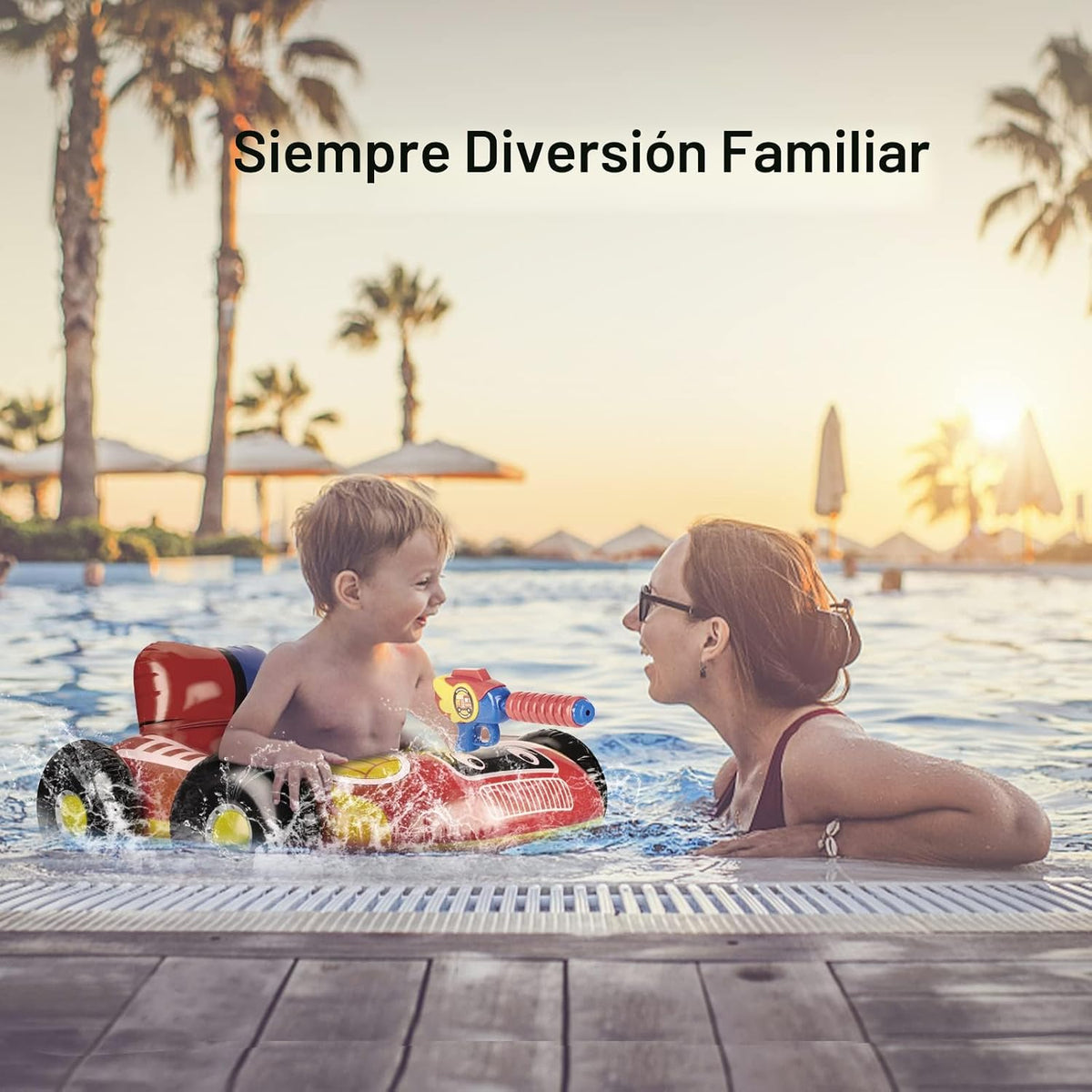 Flotadores de piscina para niños con pistola de agua, juguetes de piscina para niños de 4 a 8 años, flotadores de camión de bomberos para piscina, inflables de piscina para niños y niñas y niños