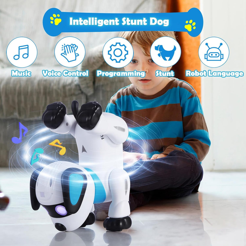 yiman Robot de juguete para perros con control remoto, robot inteligente programable para niños de 3 años en adelante, baile y sonido interactivos, juguetes de acrobacias RC con ojos LED, juguete electrónico para mascotas para niños y niñas (rosa)