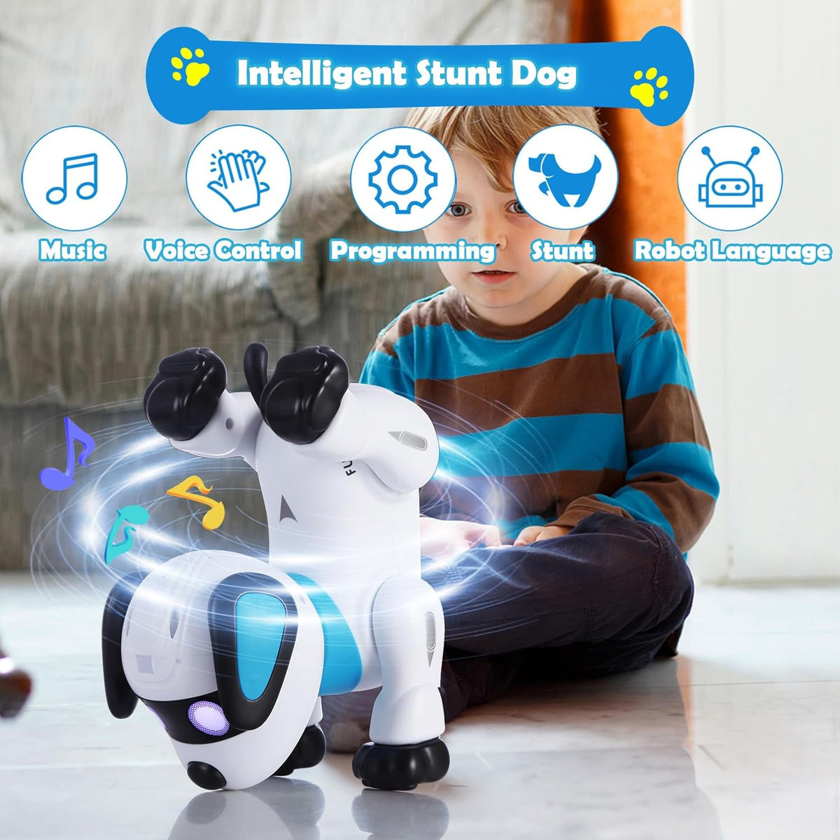 yiman Robot de juguete para perros con control remoto, robot inteligente programable para niños de 3 años en adelante, baile y sonido interactivos, juguetes de acrobacias RC con ojos LED, juguete electrónico para mascotas para niños y niñas (rosa)