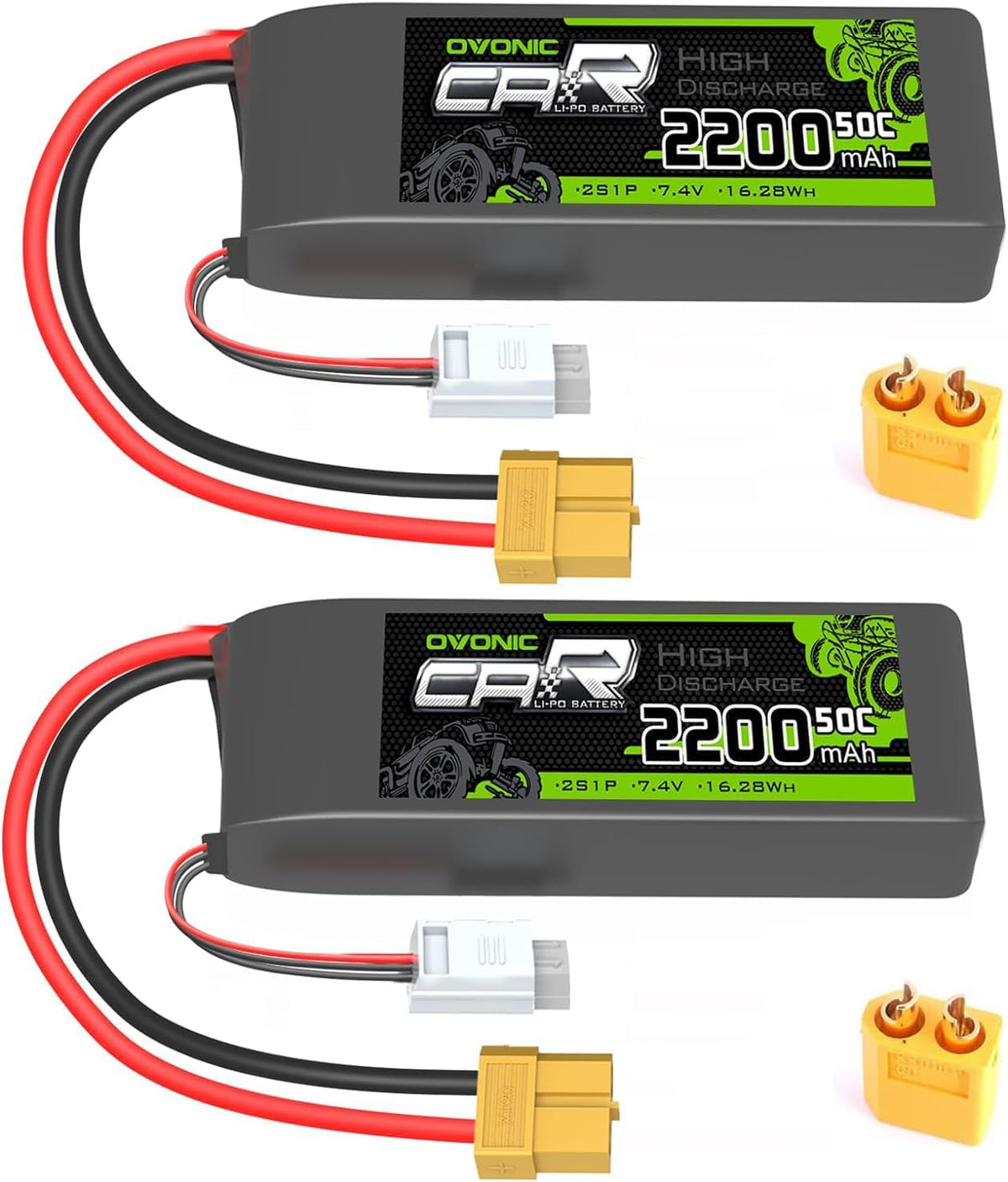 OVONIC 7,4V Lipo 2200 mAh 50C 2S Batería Lipo con enchufe XT60+TRA...