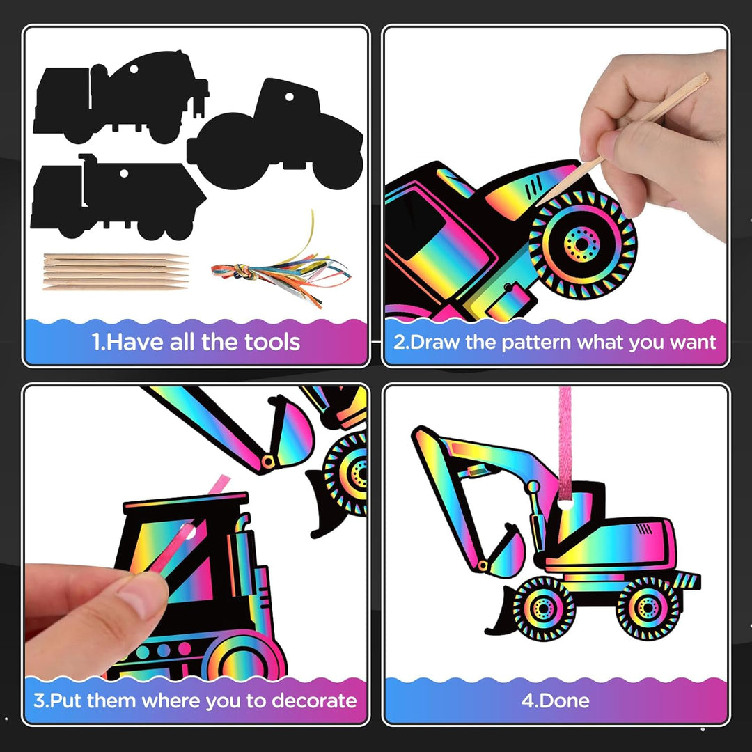 LUUFILx 80 Pcs Construction Scratch Cards Colorful Rainbow