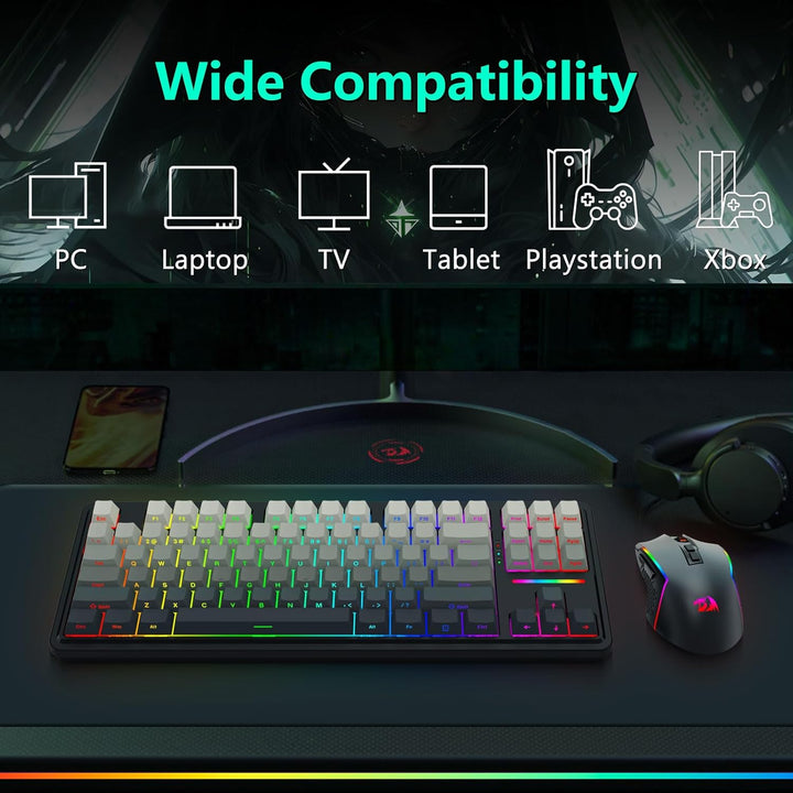 Redragon Combo de teclado mecánico inalámbrico y mouse, Bluetooth\/...