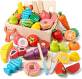 34Pcs Wooden Play Food para Toddlers - Toy Food con Velcro Fruit & Veggies