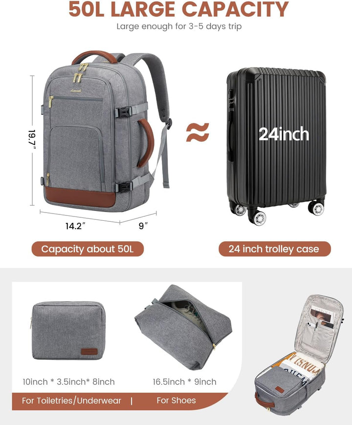 LOVEVOOK Mochila de viaje para mujer y hombre, gris-marrón , Mochil...