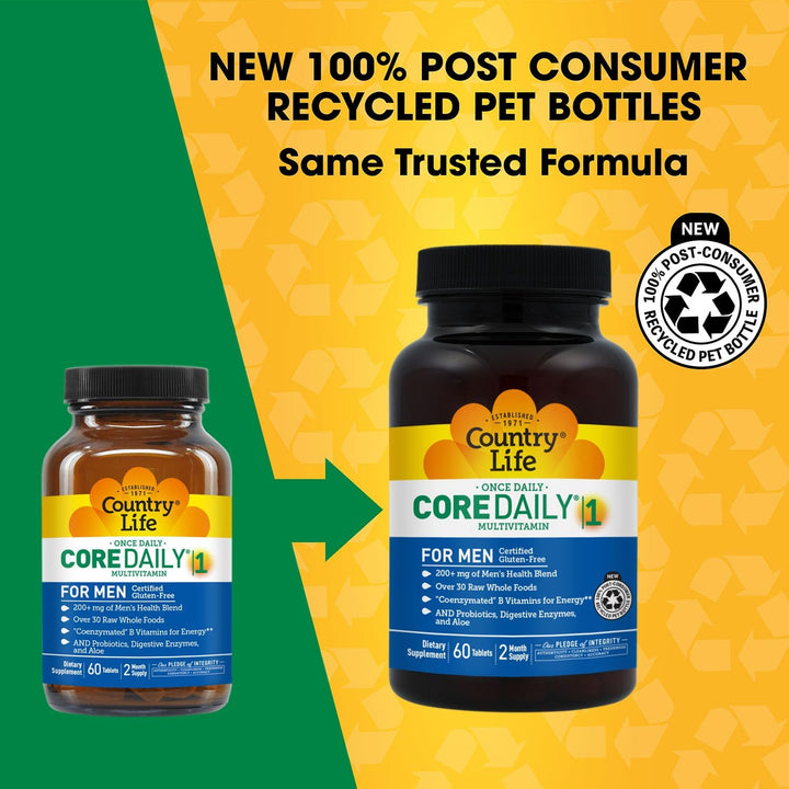 Country Life Core Daily-1 para hombres, multivitamínico con probiót...