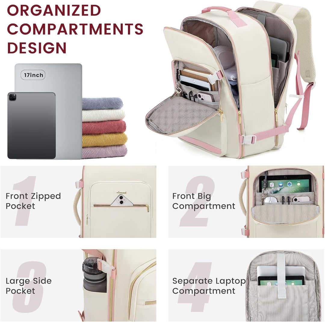 LOVEVOOK Mochila de viaje para llevar en cabina, Beige-rosado, Moch...