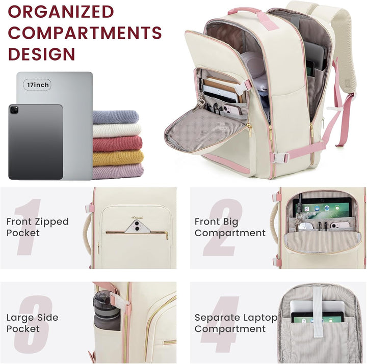 LOVEVOOK Mochila de viaje para llevar en cabina, Beige-rosado, Moch...