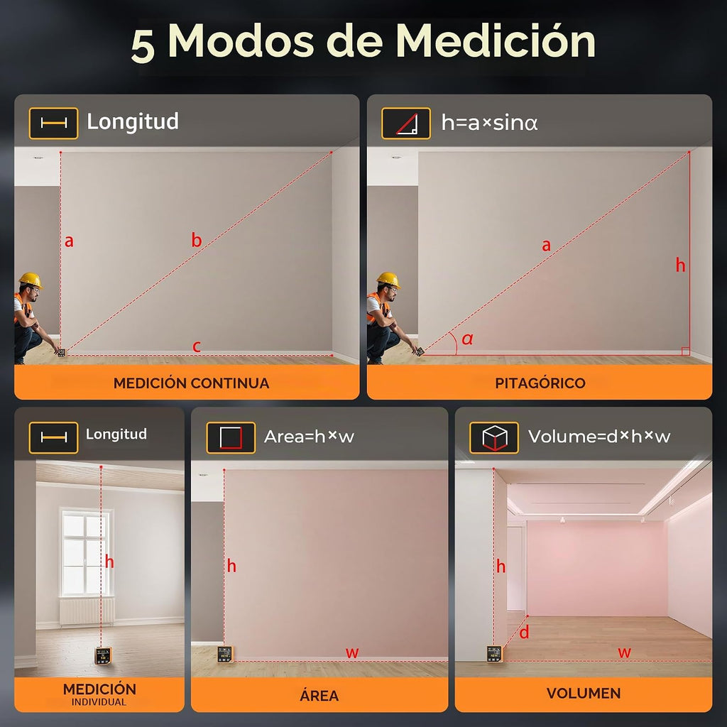 Herramienta de medición láser, medición láser de 262 pies con buscador de ángulo digital y nivel