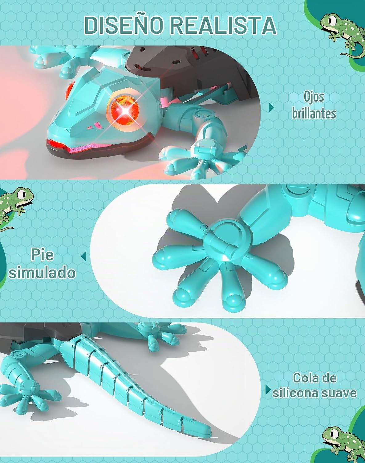 Rc - Juguetes de escalada de pared para niños de 3 años en adelante, Gecko de pared azul, lagarto eléctrico con control remoto con ojos brillantes LED, juguete genial, regalos de cumpleaños para niños y niñas