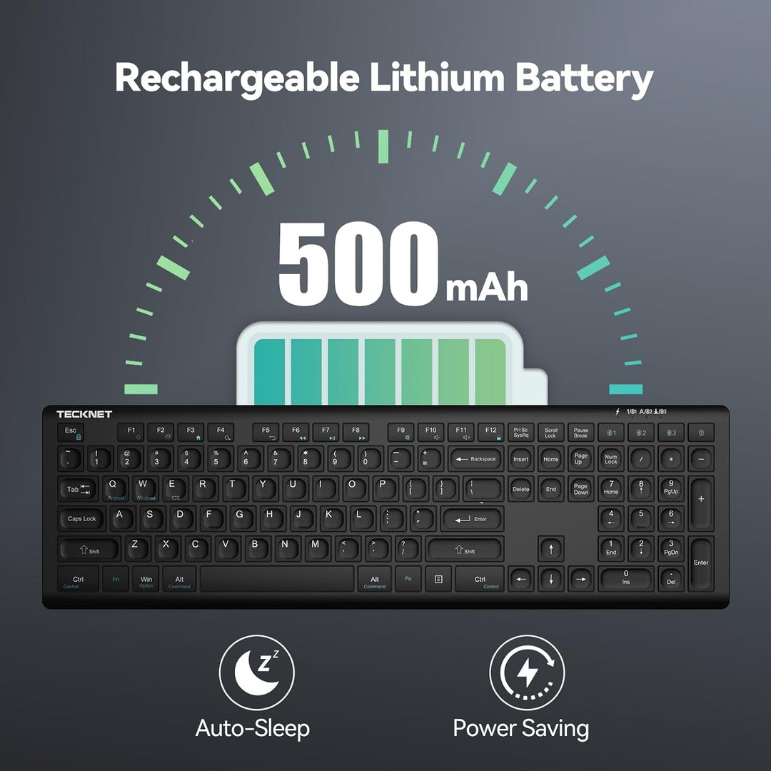 TECKNET Teclado Bluetooth recargable, conmutación libre de 4 dispos...