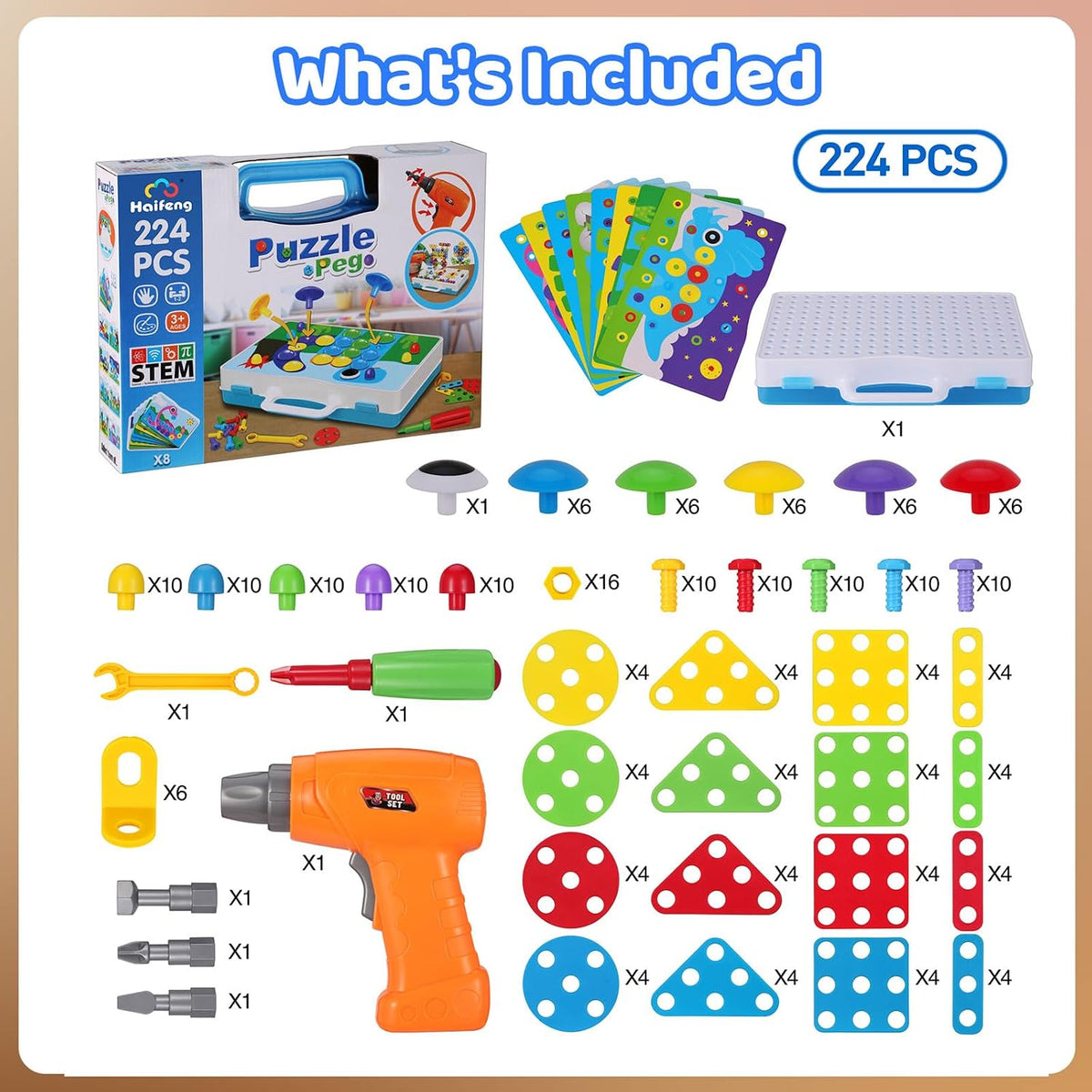 Juguetes de construcción STEM 224PCS Juego de destornilladores y taladro para