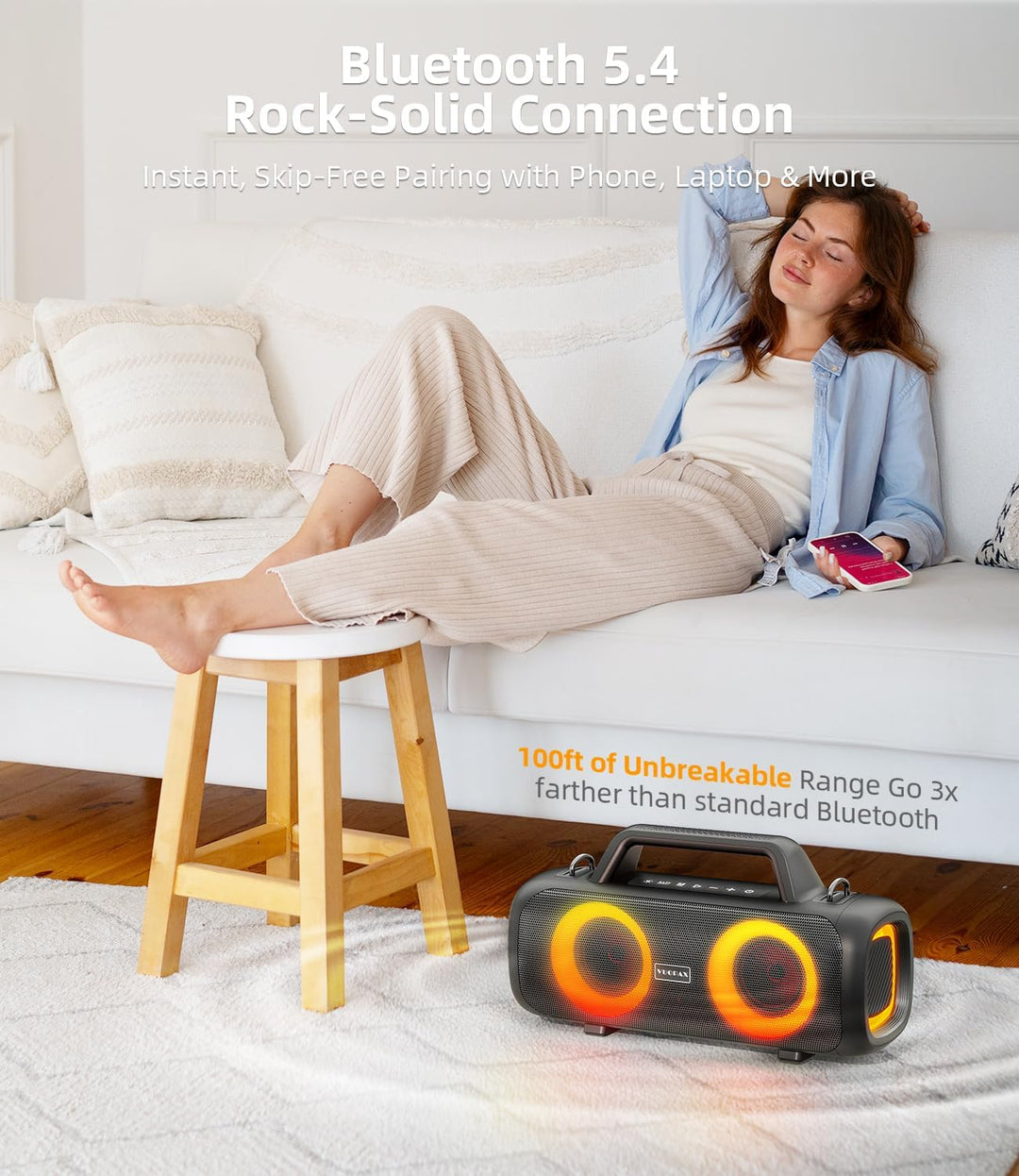 VUOPAX Altavoz Bluetooth portátil inalámbrico, sonido fuerte de 140...