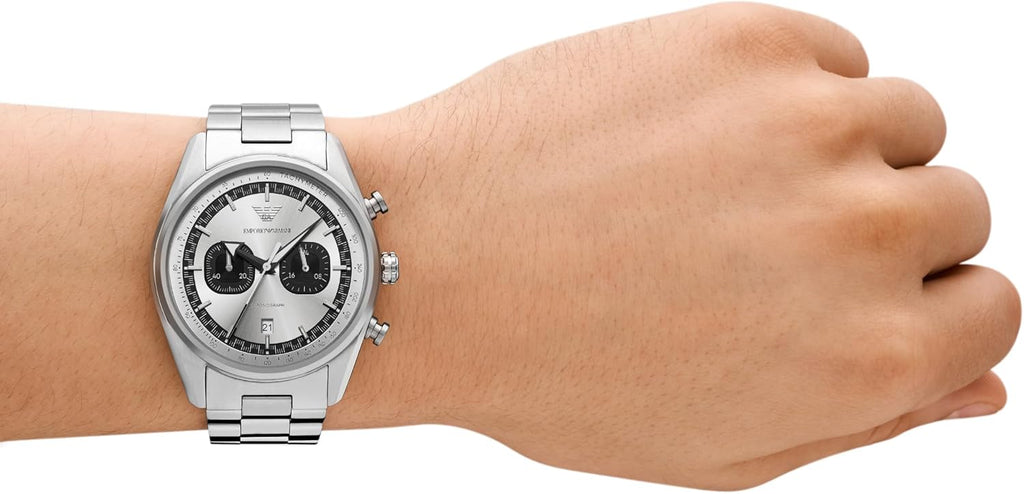 Emporio Armani Reloj cronógrafo para hombre con correa de acero inoxidable o cuero; reloj de vestir para hombre