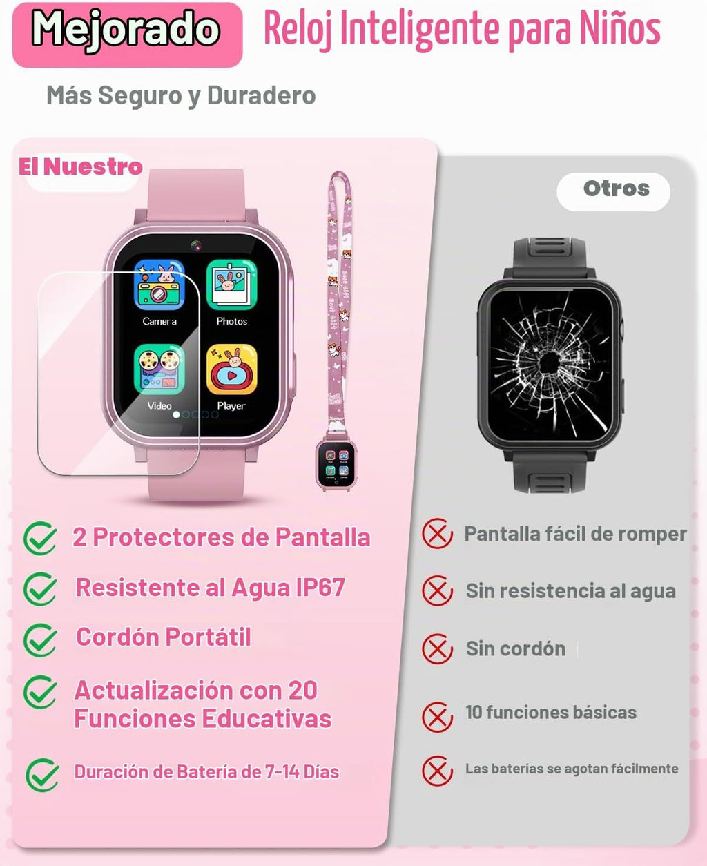 Reloj inteligente impermeable para niños, juguetes para niñas de 6 a 8 años con 32 juegos de cámara dual