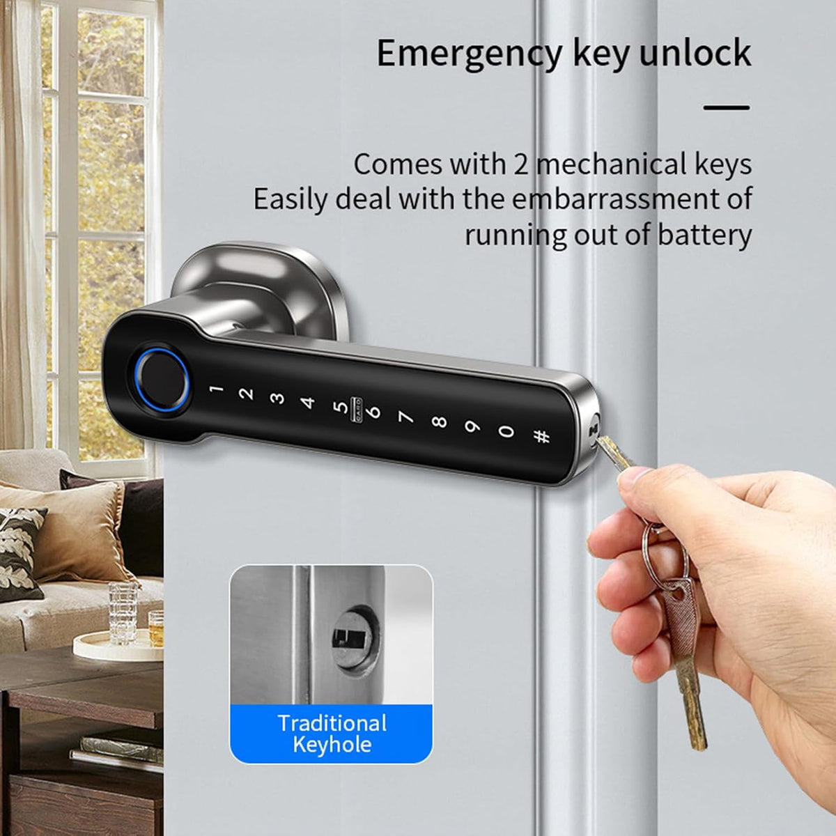 Cerradura inteligente para puerta con huella, entrada sin llave, níquel