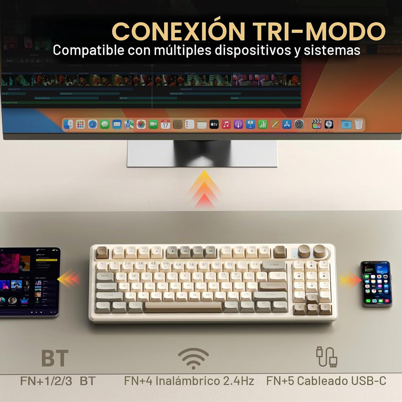 SOLAKAKA SK90 Teclado inalámbrico para juegos al 75% con perilla mu...