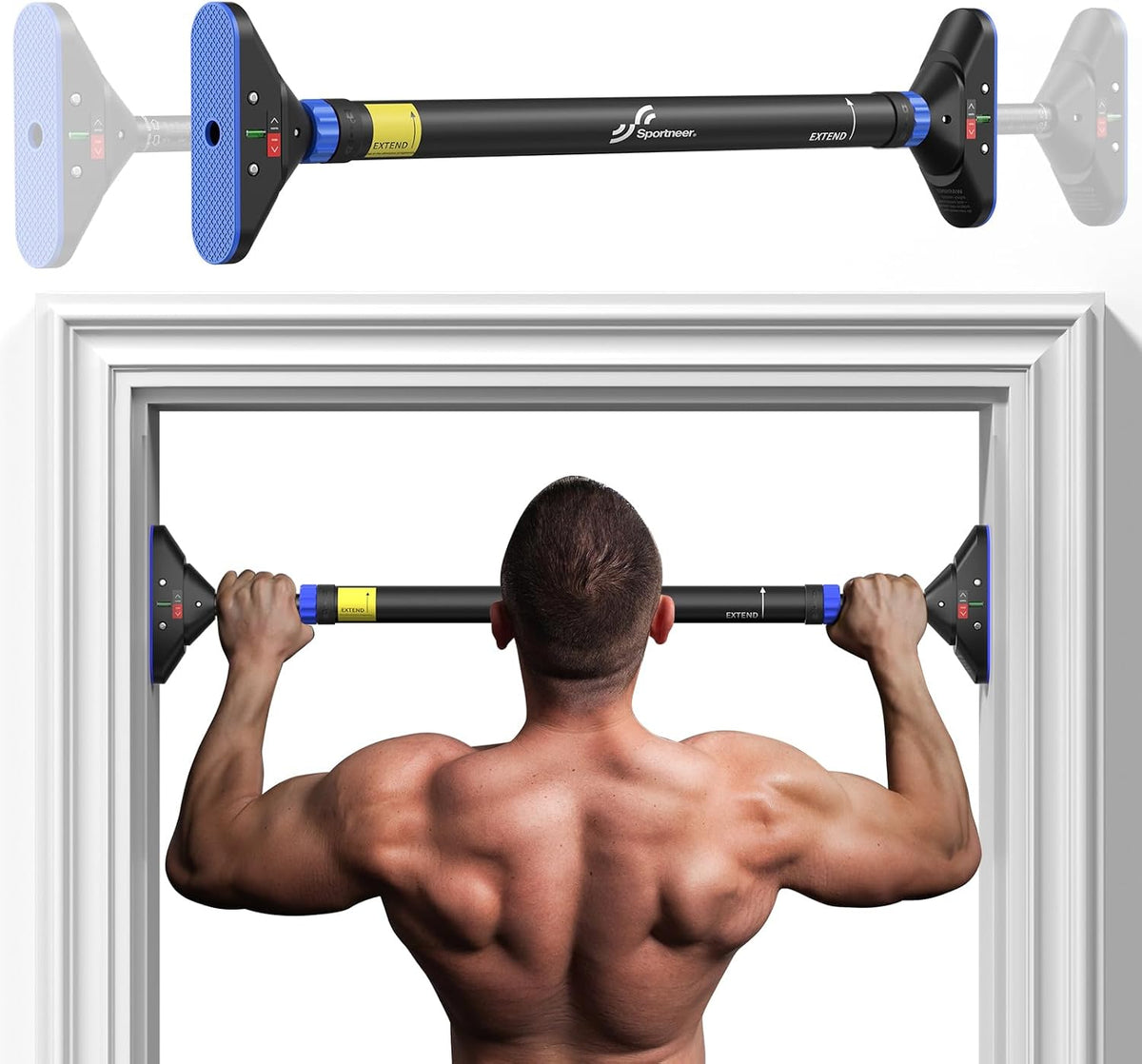 Sportneer Barra de Dominadas para Puerta, Sin Taladro, 29.5-37 in, 440 lb