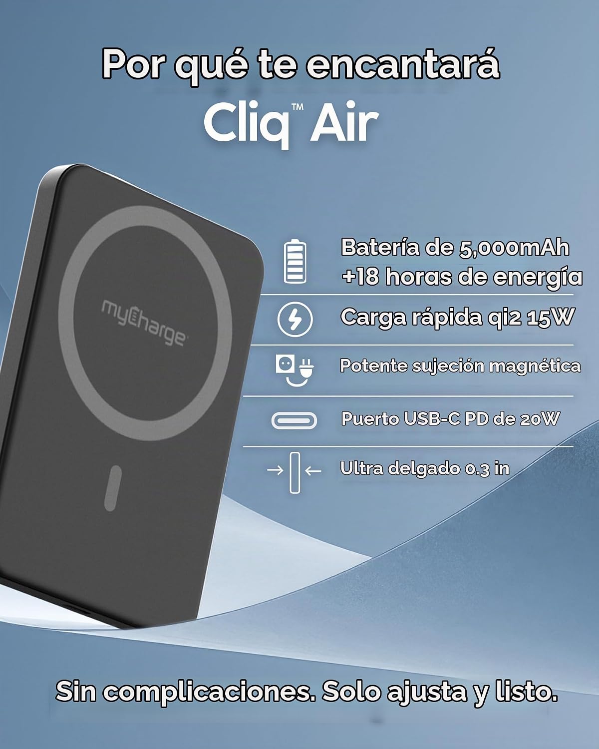 myCharge CliqAir - Banco de energía magnético de 5000 mAh, diseño u...