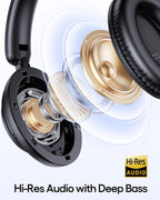 TAGRY Auriculares híbridos con cancelación activa de ruido, 100 horas de reproducción, inalámbricos, sobre la oreja, Bluetooth con carga rápida, audio de alta resolución
